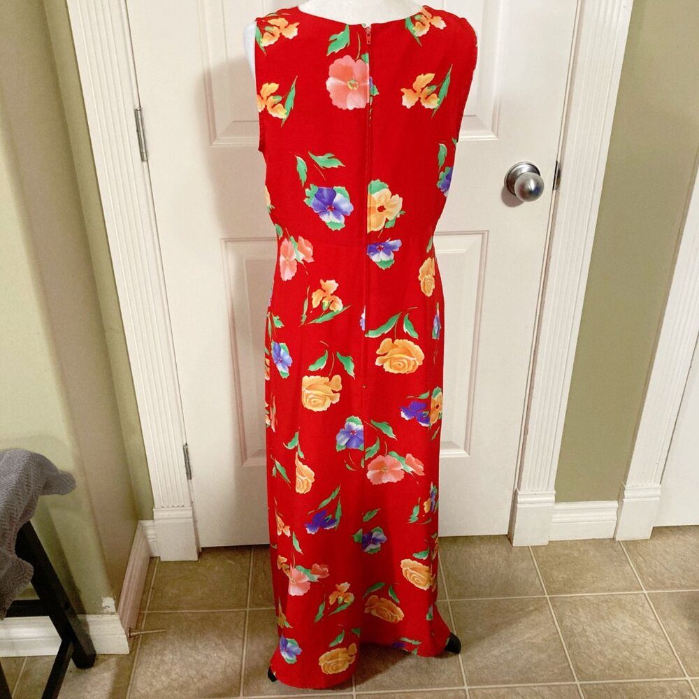 KATHIE LEE Red floral print long dress ~ Vintage SMALL MEDIUM maxi sundress - Picture 15 of 15